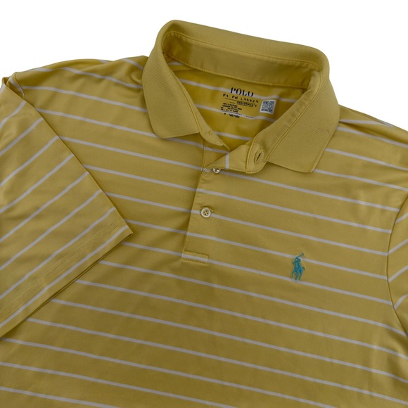 Polo Ralph Lauren Other - Polo Ralph Lauren Mens Yellow White Stripe Performance Polo Shirt XL‎